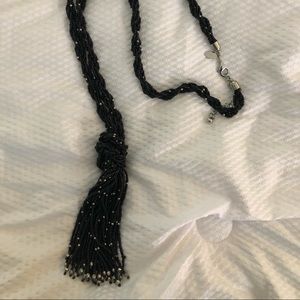 Black and silver beaded long necklace